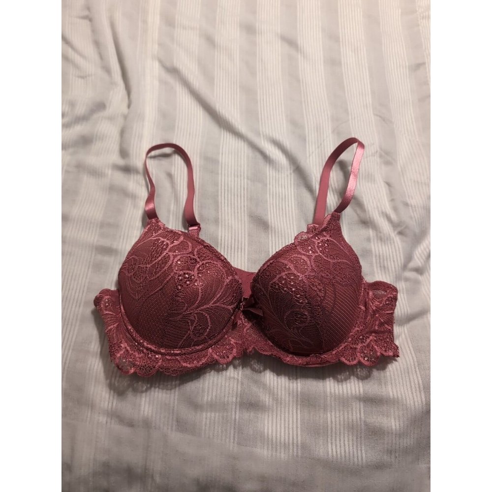 B Luxe Pink Lace Bow Adjustable Strap Padded Underwire Bra Womens 36C